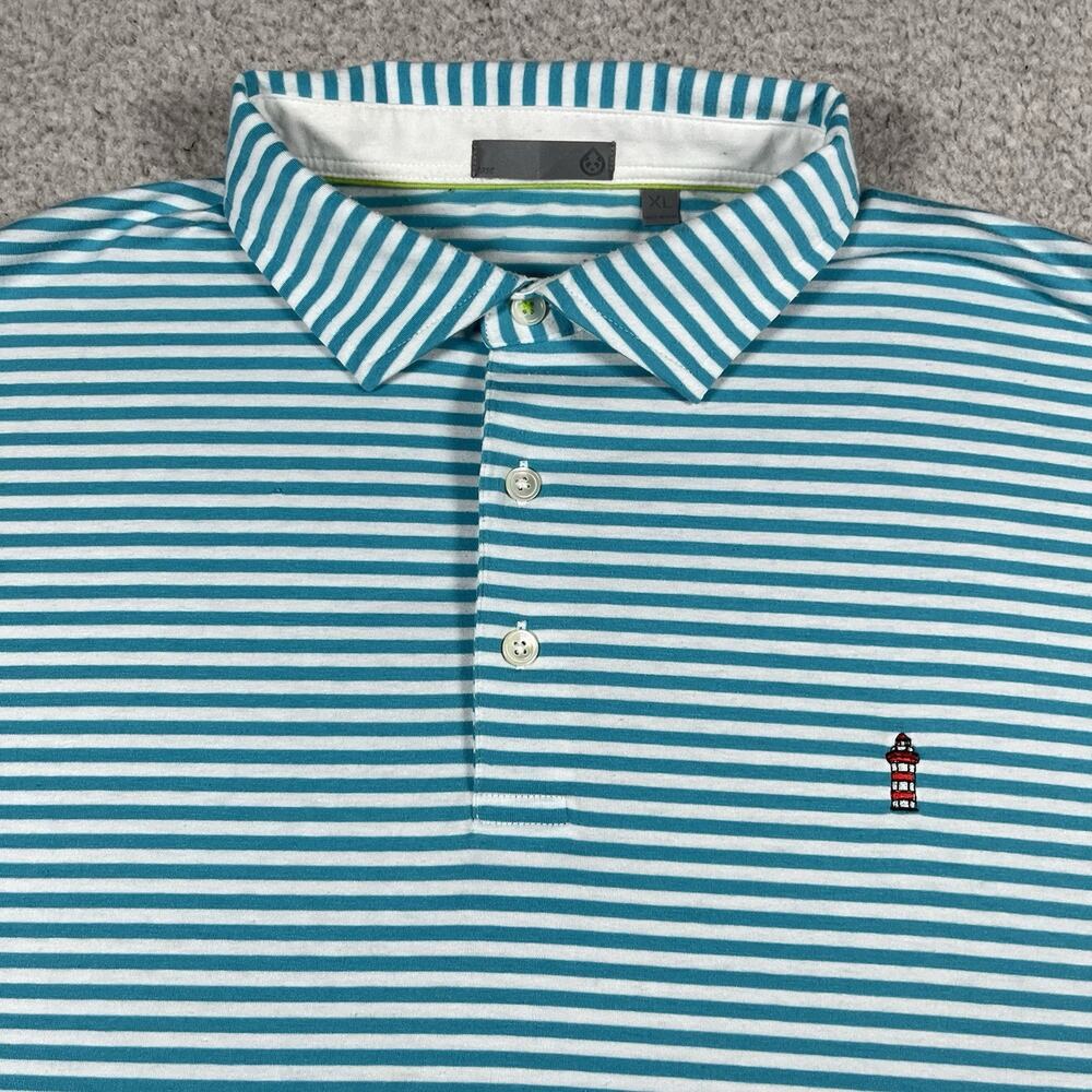 Tasc Polo Shirt Men XL Blue Stripe Harbour Town Links Modal Performance Stretch